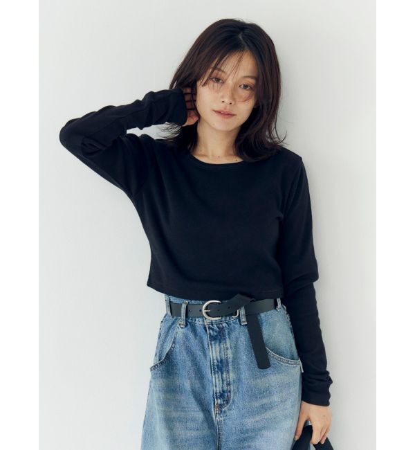 Ungrid「フィットショートロングスリーブTee」|Tシャツ・カットソー|ブラック