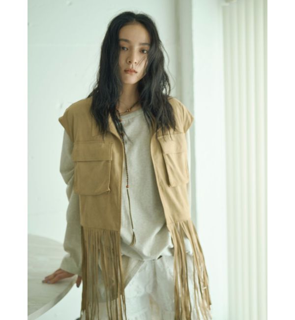 Ungrid「フェイクスウェードフリンジベスト」|その他|ベージュ