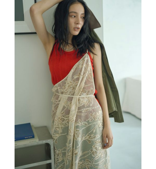 Ungrid「スパンコールマルチウェイメッシュスカート」|スカート|アイボリー