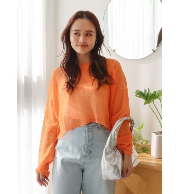 Ungrid「シアーショートニット」|ニット・セーター|オレンジ