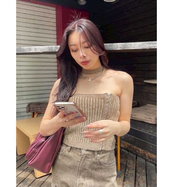 EVRIS「Eモチーフピグメントチョーカーベアニットトップス」|ニット・セーター|