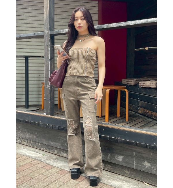 EVRIS「Eモチーフピグメントチョーカーベアニットトップス」|ニット・セーター|