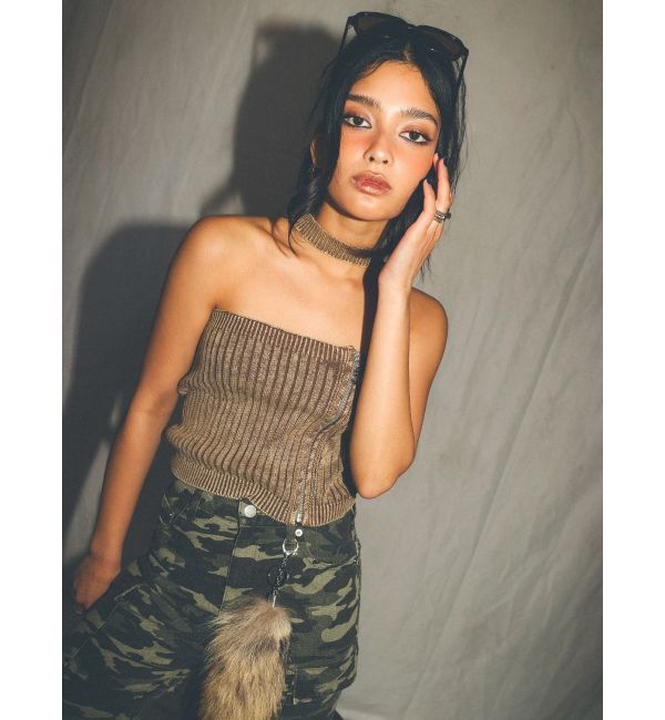 EVRIS「Eモチーフピグメントチョーカーベアニットトップス」|ニット・セーター|