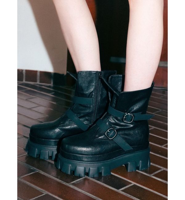 EVRIS「ダブルベルトバックルデザインワークブーツ」|ショートブーツ|