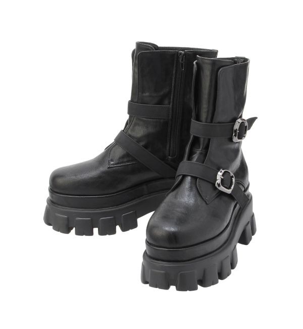 EVRIS「ダブルベルトバックルデザインワークブーツ」|ショートブーツ|