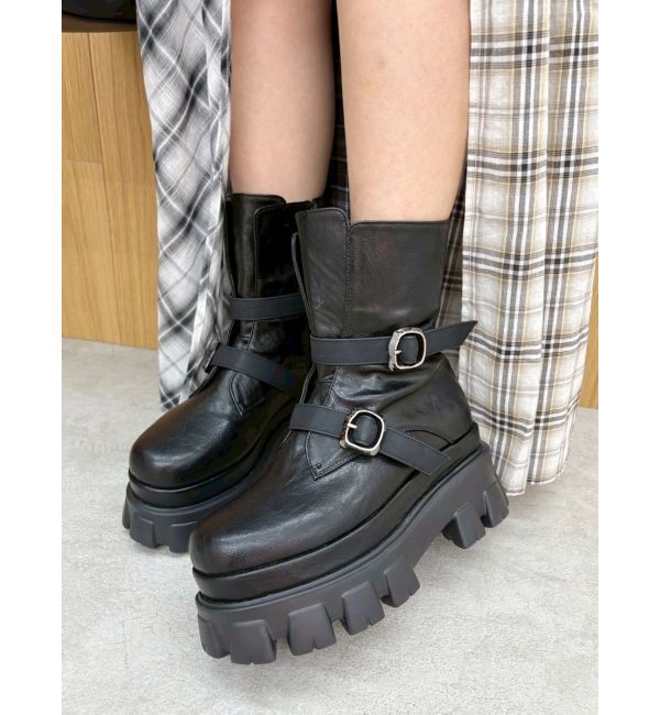 EVRIS「ダブルベルトバックルデザインワークブーツ」|ショートブーツ|