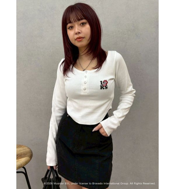 EVRIS「【ザ・ローリング・ストーンズ】ヘンリーネックトップス」|Tシャツ・カットソー|ホワイト