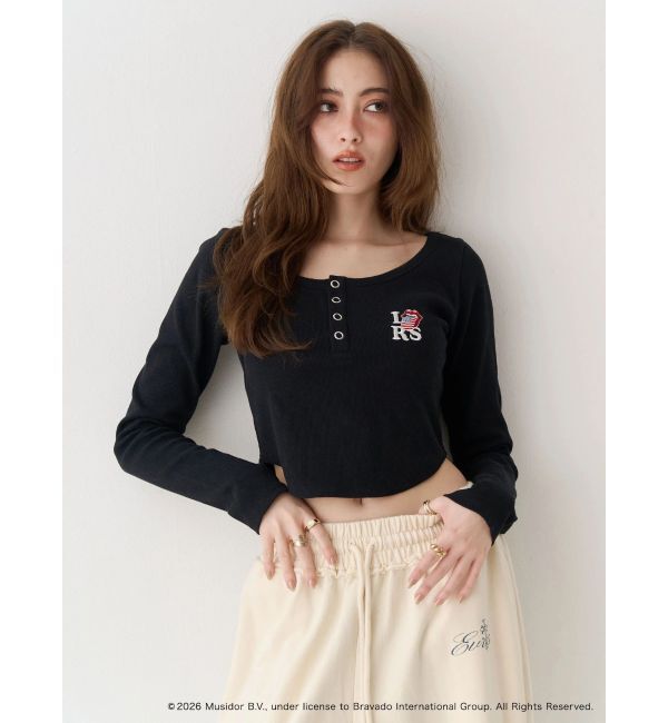 EVRIS「【ザ・ローリング・ストーンズ】ヘンリーネックトップス」|Tシャツ・カットソー|ブラック