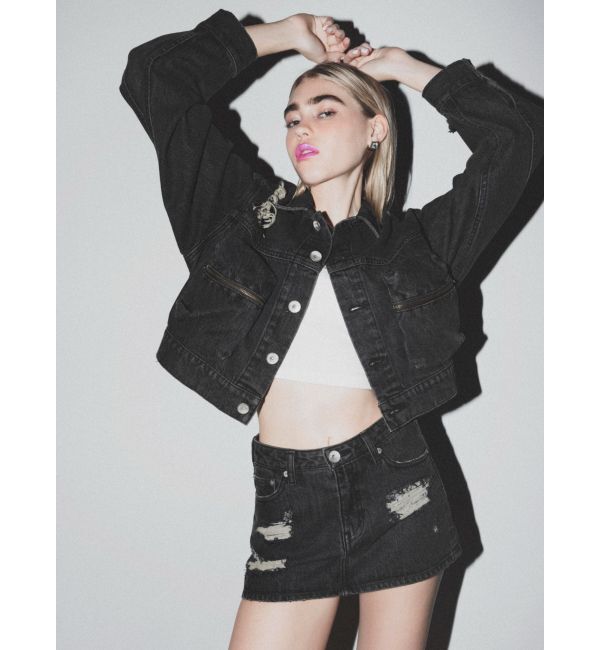 GYDA「ZIP POCKETダメージショートデニムGジャン」|ブルゾン・スタジャン|