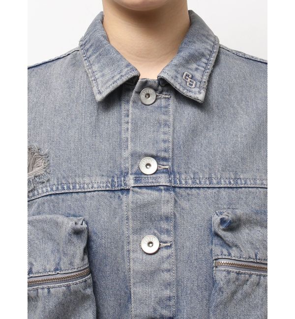 GYDA「ZIP POCKETダメージショートデニムGジャン」|ブルゾン・スタジャン|