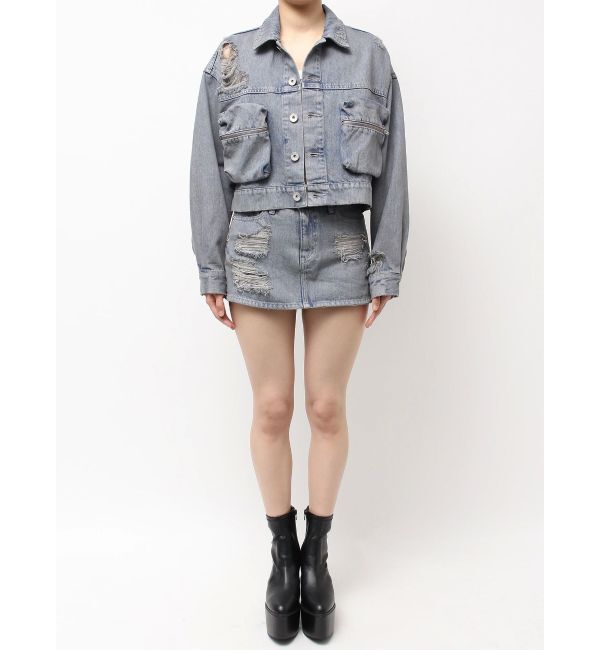 GYDA「ZIP POCKETダメージショートデニムGジャン」|ブルゾン・スタジャン|