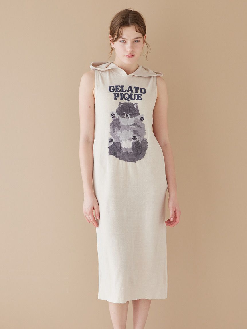 gelato pique「【ONLINE限定】ドッグジャガードフード付きワンピース」|ルームウェア|BEG
