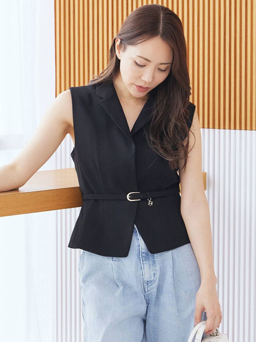 CELFORD「ペプラムショートジレ」|ダウンベスト・ベスト|BLK