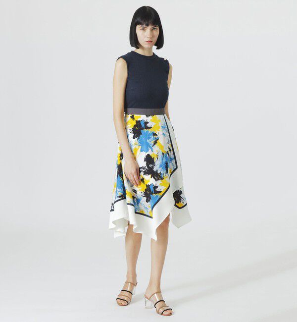  「【手洗い可】フラワープリントカラーブロックワンピース」|ワンピース|