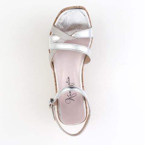 銀座かねまつ「IT250436METSTESLVLGY　【本革】ウェッジヒールサンダル」|サンダル|