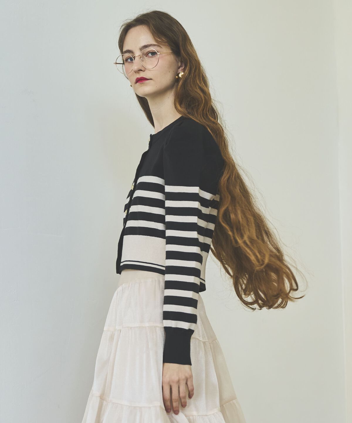 アンドクチュール「パワショルクルーネックカーディガン」|カーディガン|