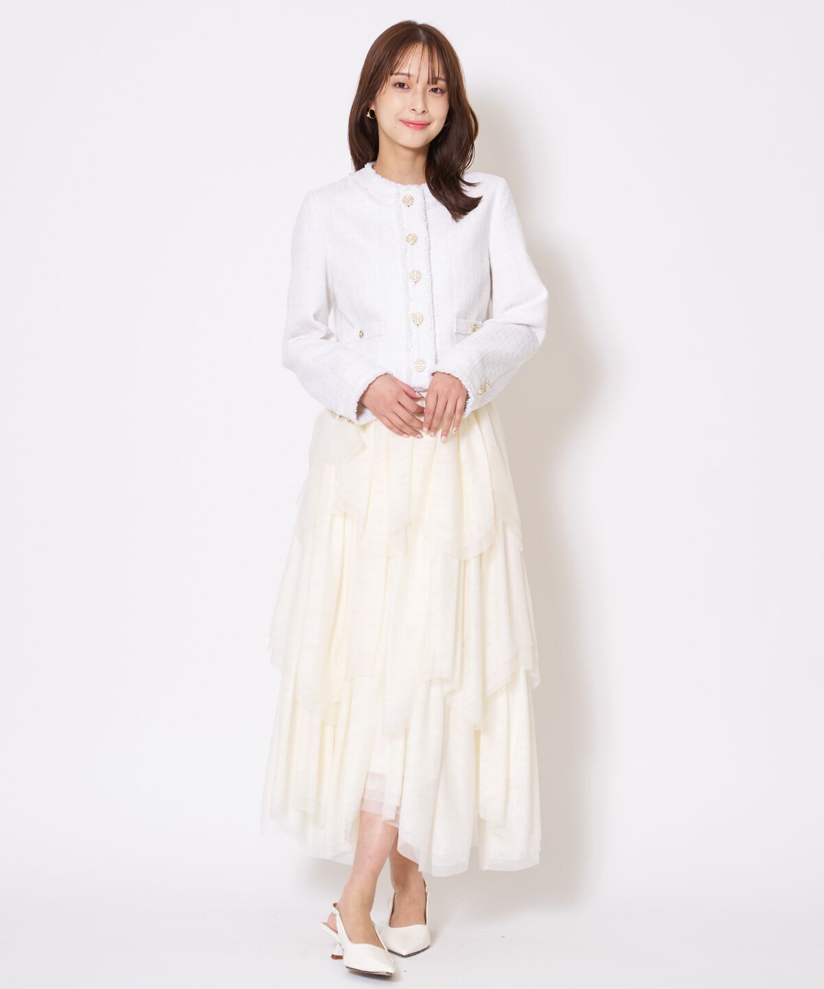 アンドクチュール「ツイードジャケット」|ノーカラージャケット|