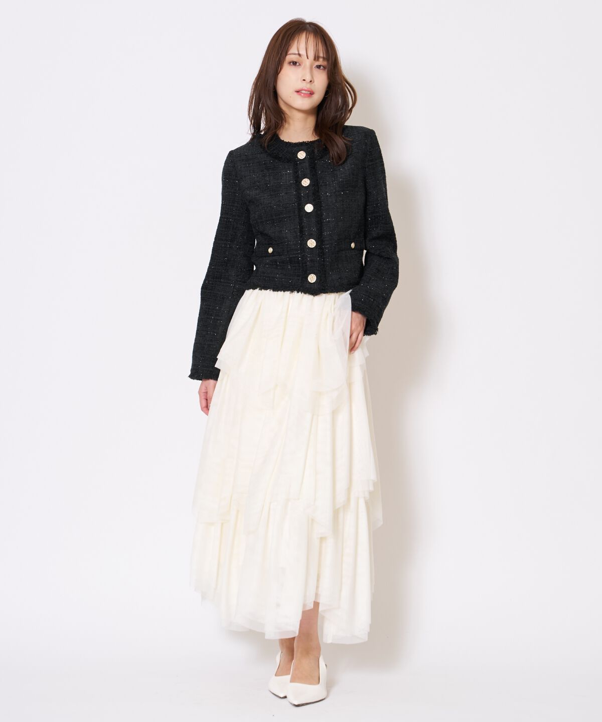 アンドクチュール「ツイードジャケット」|ノーカラージャケット|