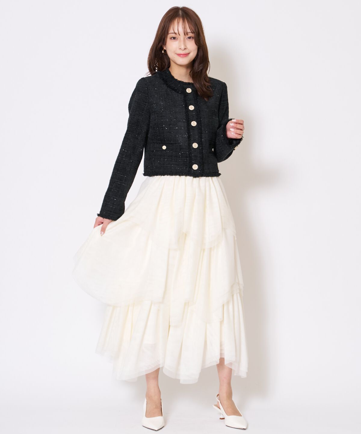 アンドクチュール「ツイードジャケット」|ノーカラージャケット|