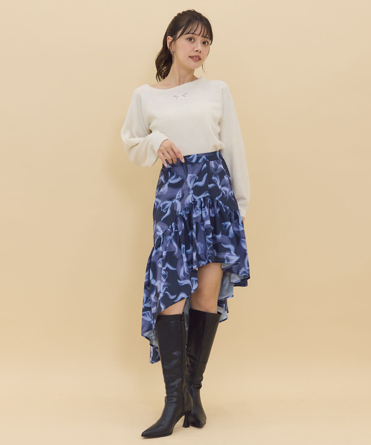 REDYAZEL「ワンショルリボンレースニット」|ニット・セーター|