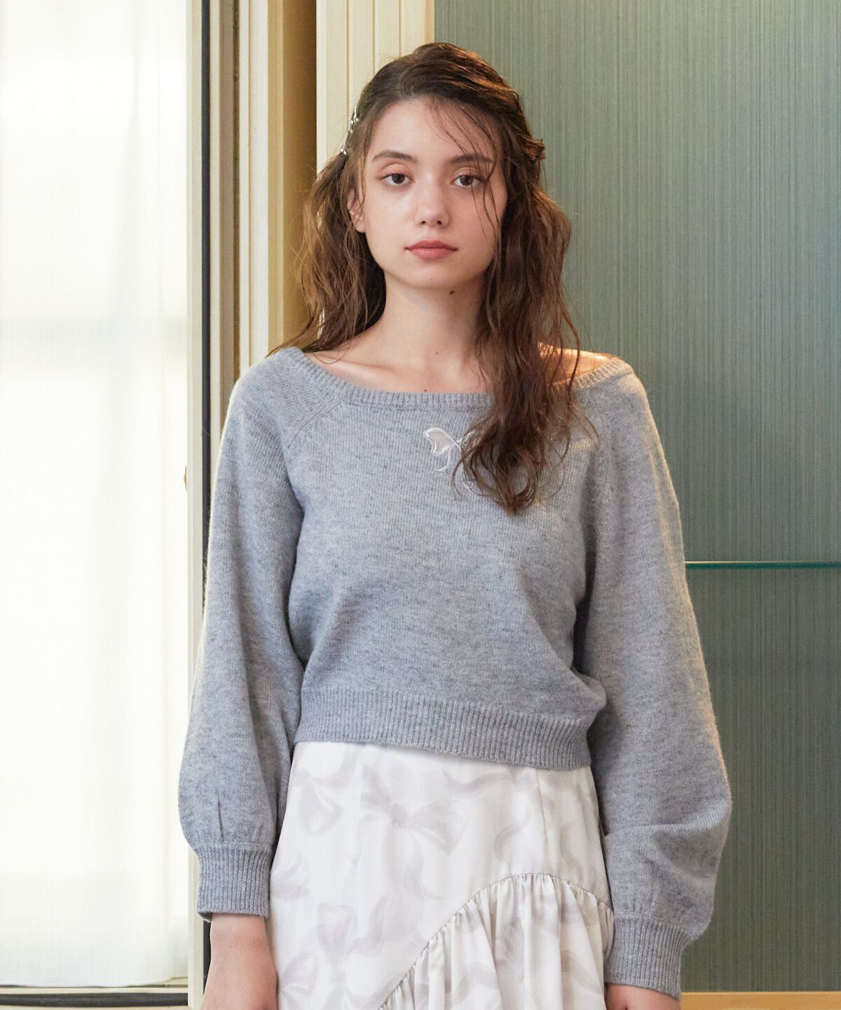 REDYAZEL「ワンショルリボンレースニット」|ニット・セーター|