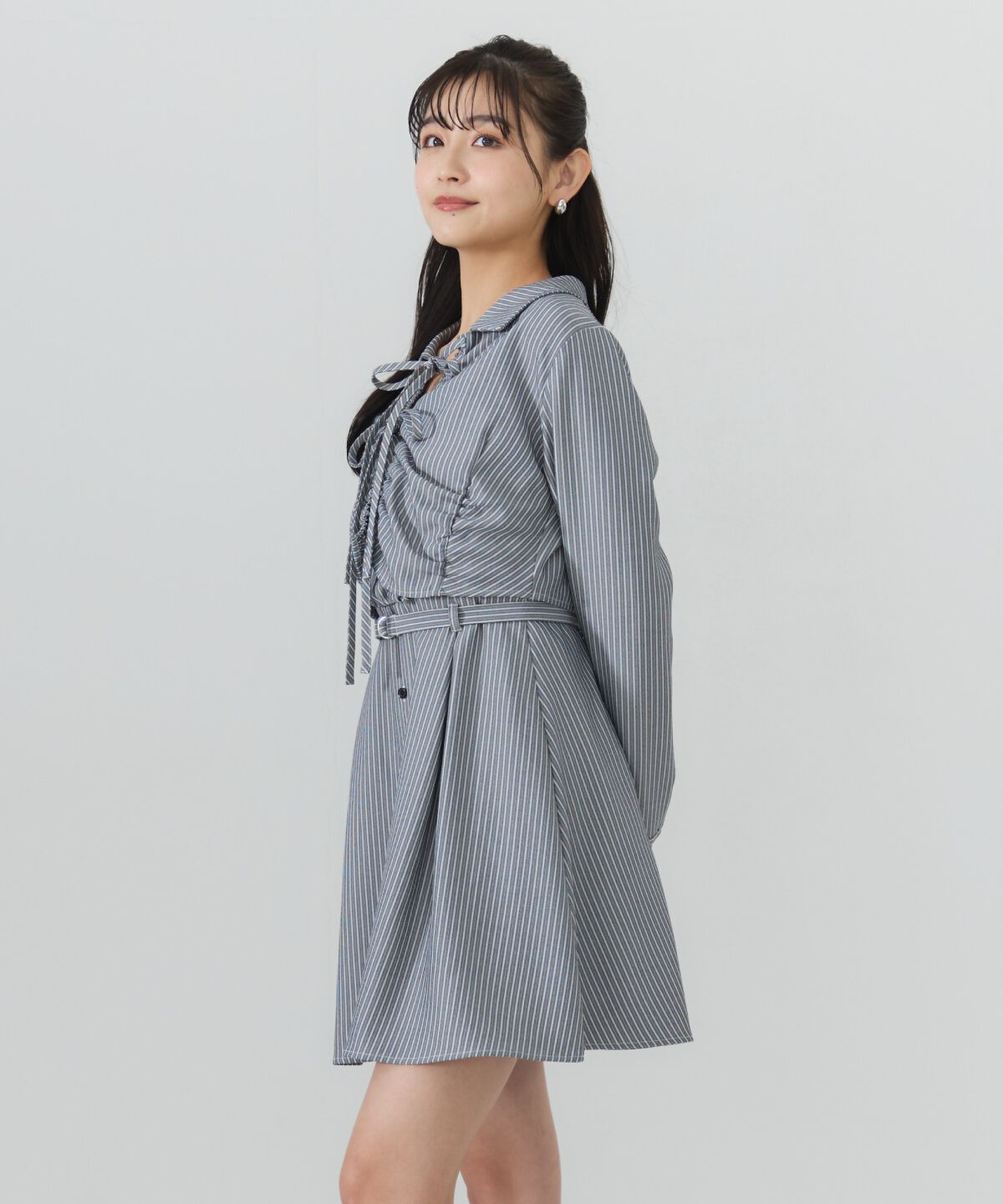 REDYAZEL「フロントシャーリングシャツ＆ストライプミニワンピースセット」|ワンピース|