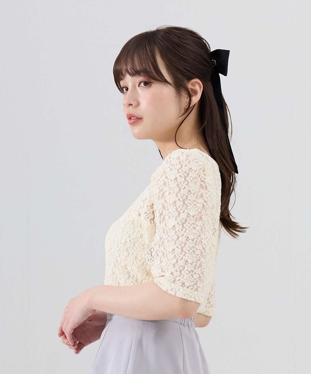 REDYAZEL「フラワーレース5分袖トップス」|Tシャツ・カットソー|