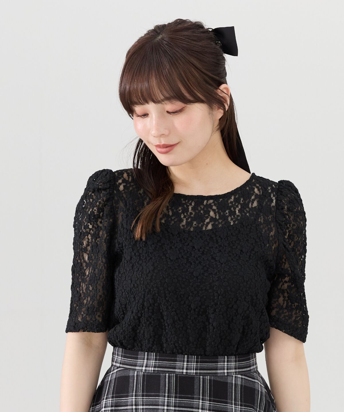 REDYAZEL「フラワーレース5分袖トップス」|Tシャツ・カットソー|