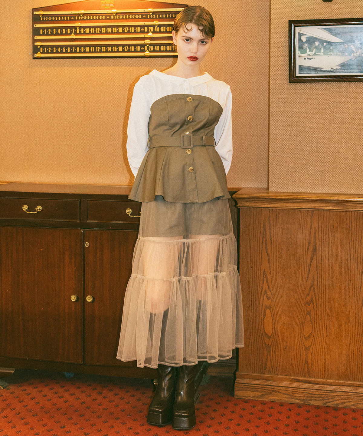 REDYAZEL「シャツドッキングチュールワンピース&ショートパンツセットアップ」|ワンピース|