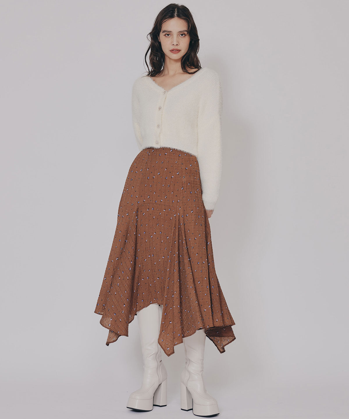 REDYAZEL「フェザーヤーンビジューボタンカーディガン」|カーディガン|オフ