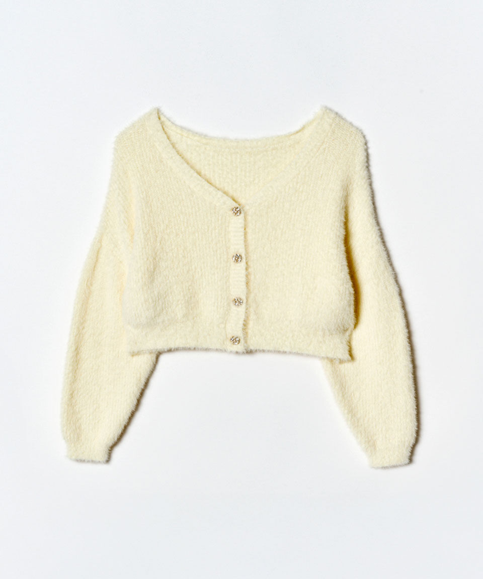 REDYAZEL「フェザーヤーンビジューボタンカーディガン」|カーディガン|
