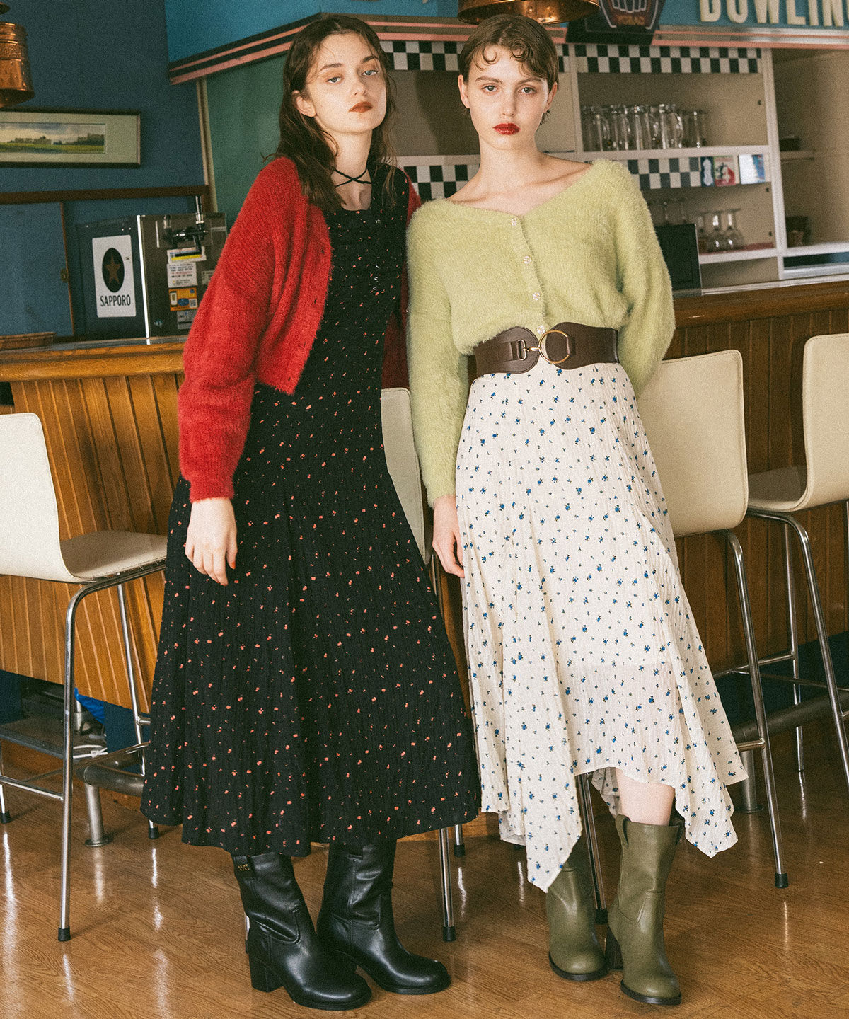 REDYAZEL「フェザーヤーンビジューボタンカーディガン」|カーディガン|