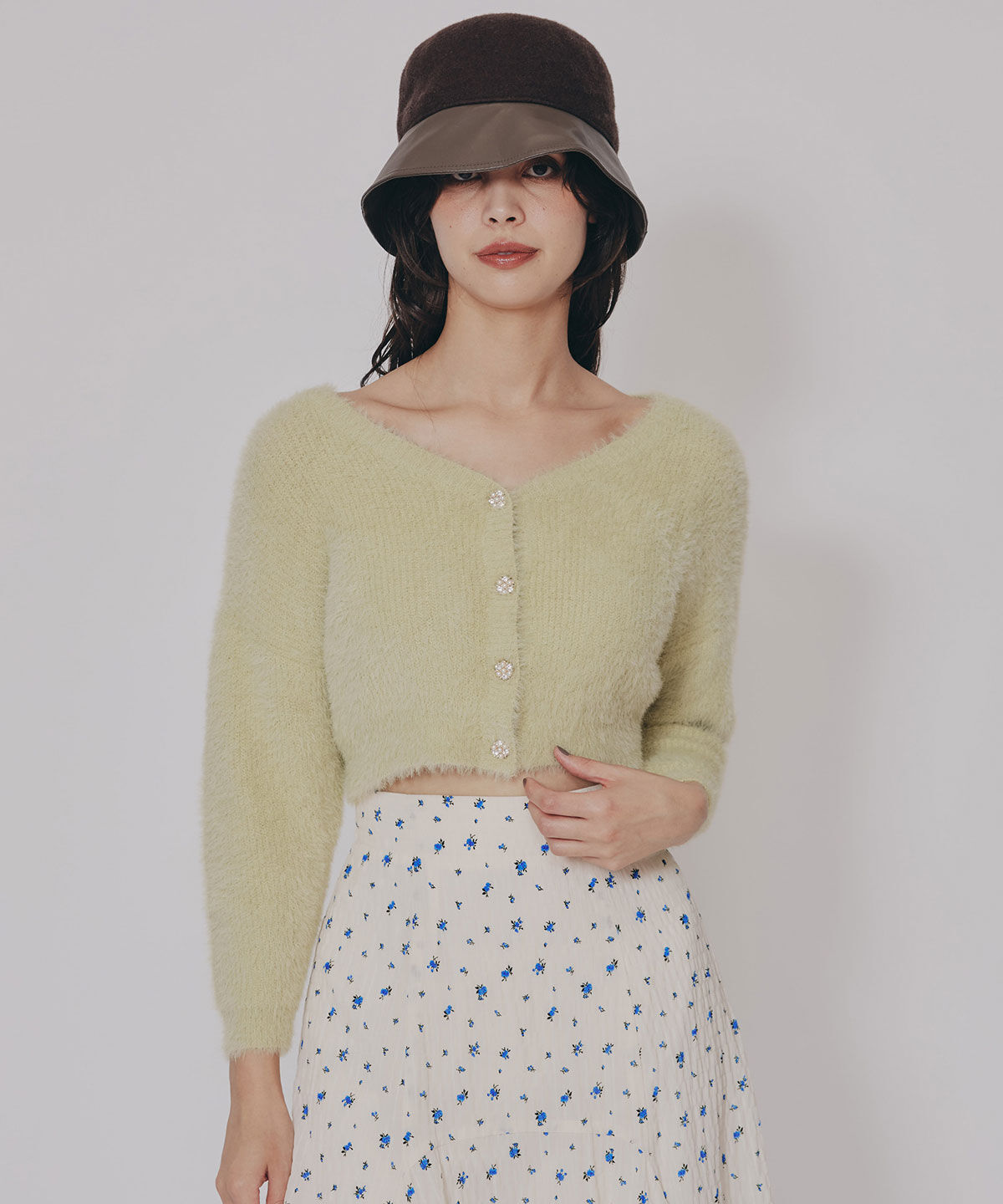 REDYAZEL「フェザーヤーンビジューボタンカーディガン」|カーディガン|ミント