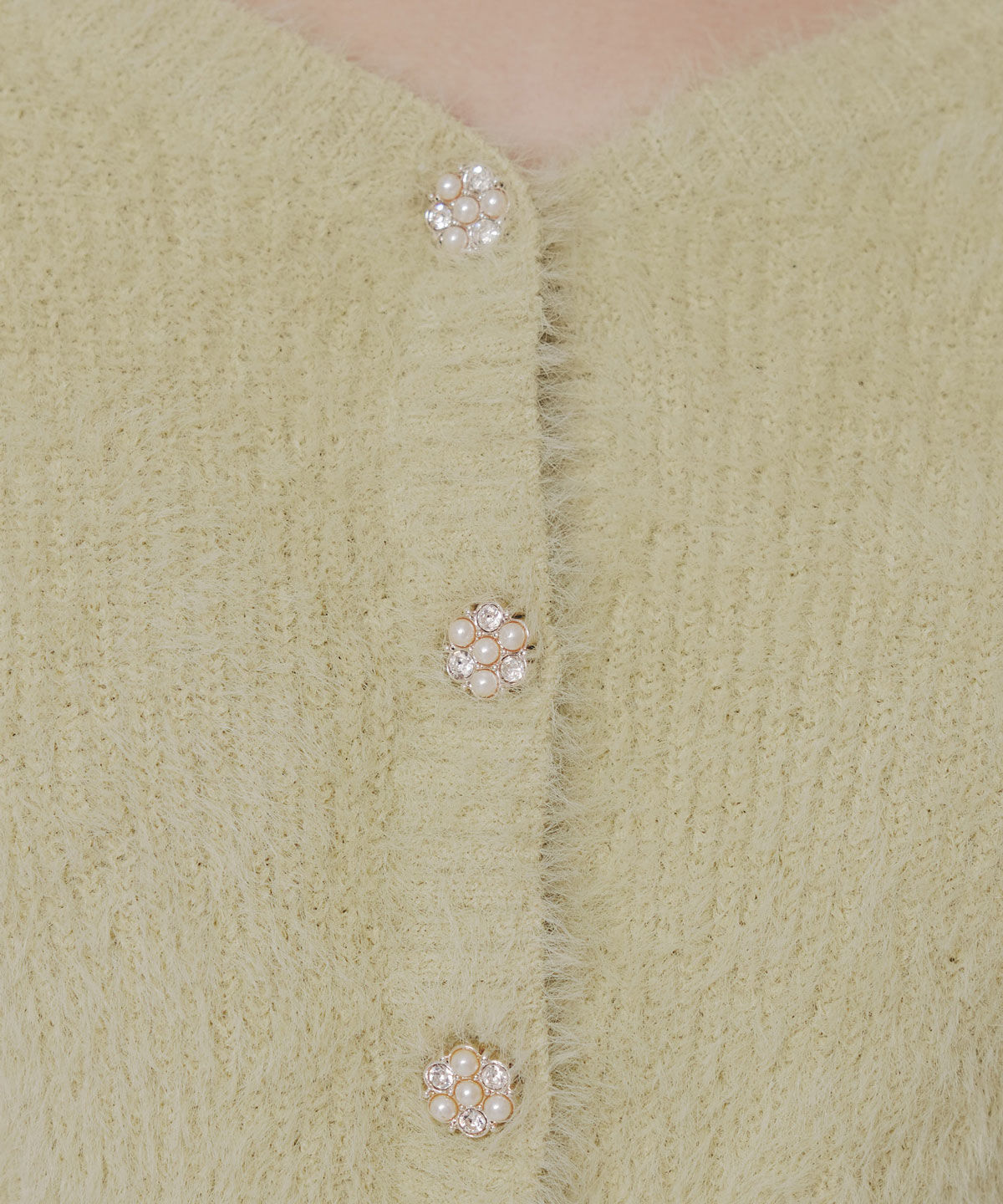 REDYAZEL「フェザーヤーンビジューボタンカーディガン」|カーディガン|