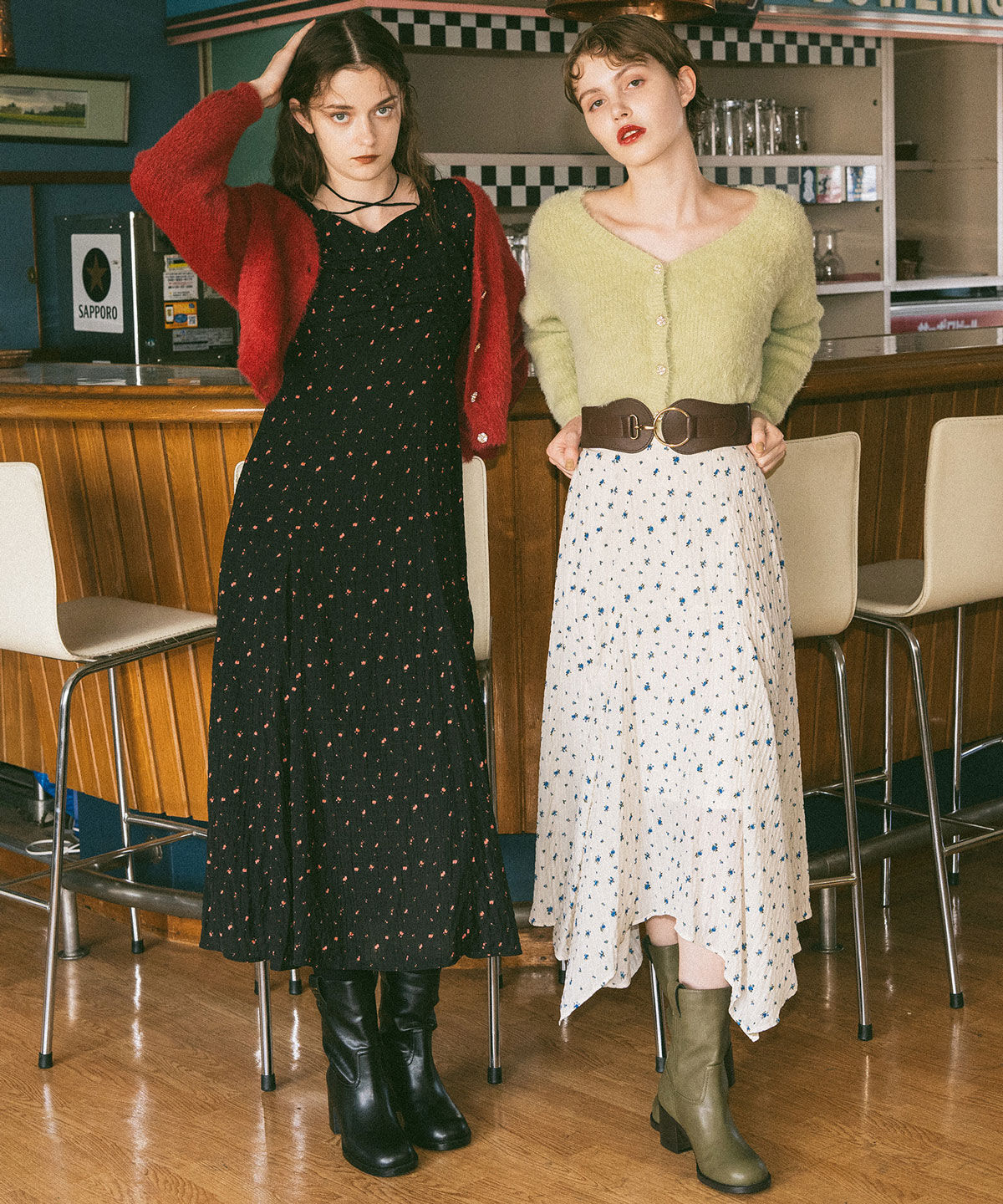 REDYAZEL「フェザーヤーンビジューボタンカーディガン」|カーディガン|