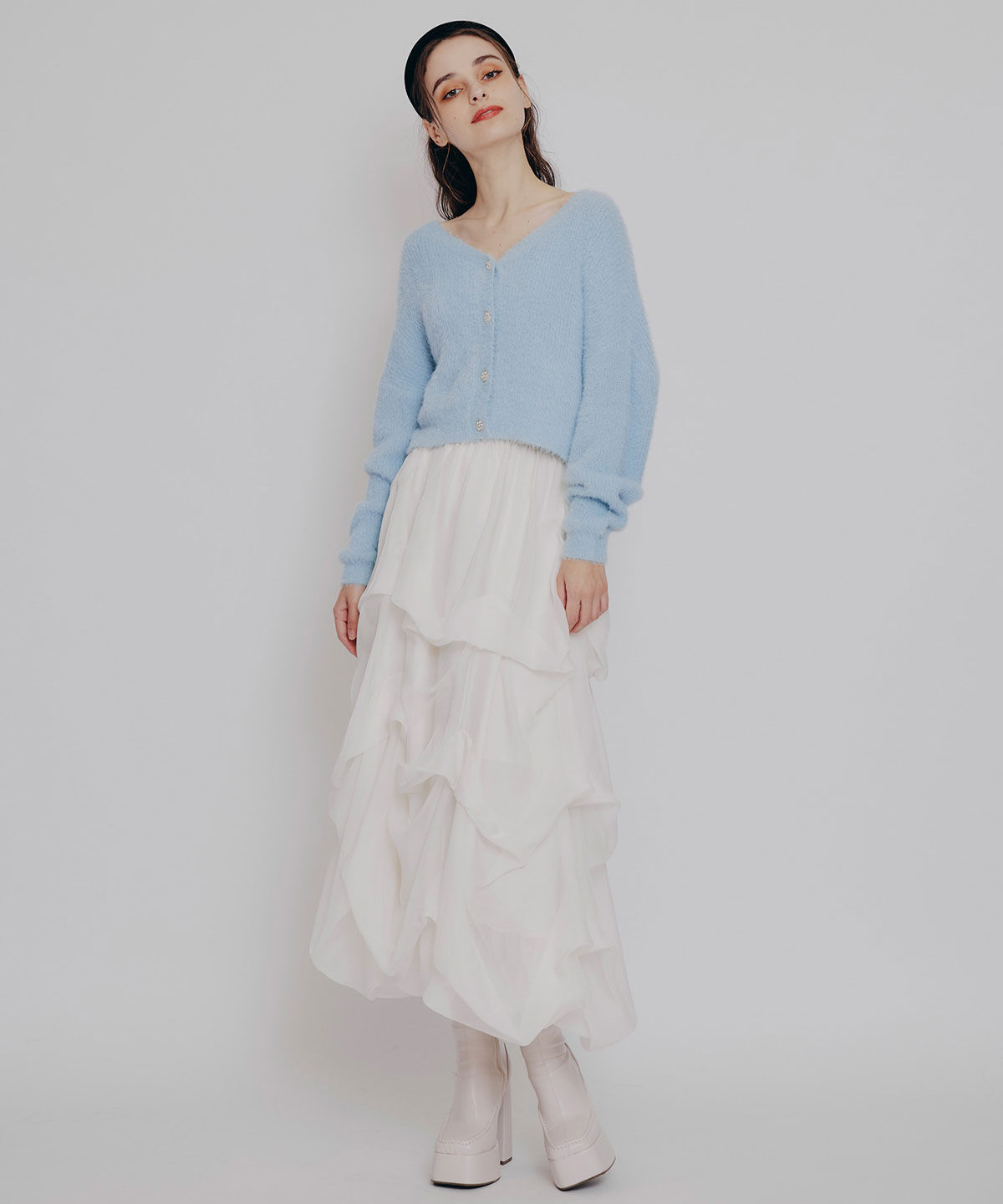 REDYAZEL「フェザーヤーンビジューボタンカーディガン」|カーディガン|