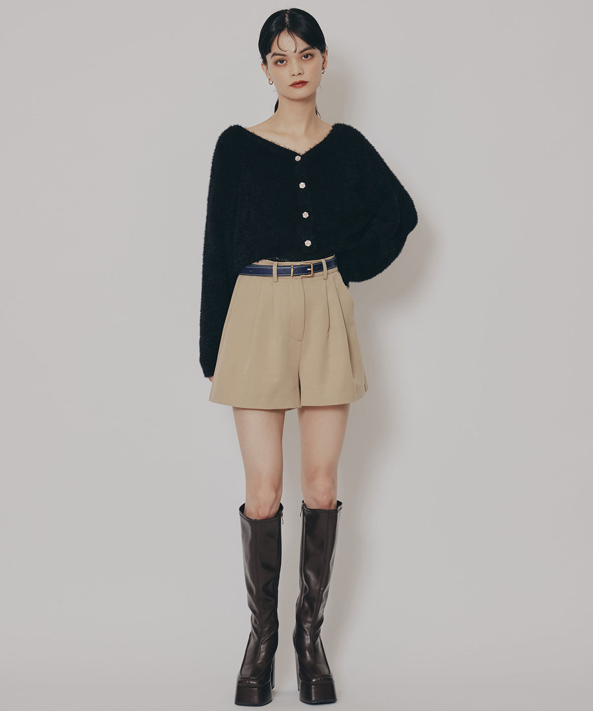 REDYAZEL「フェザーヤーンビジューボタンカーディガン」|カーディガン|