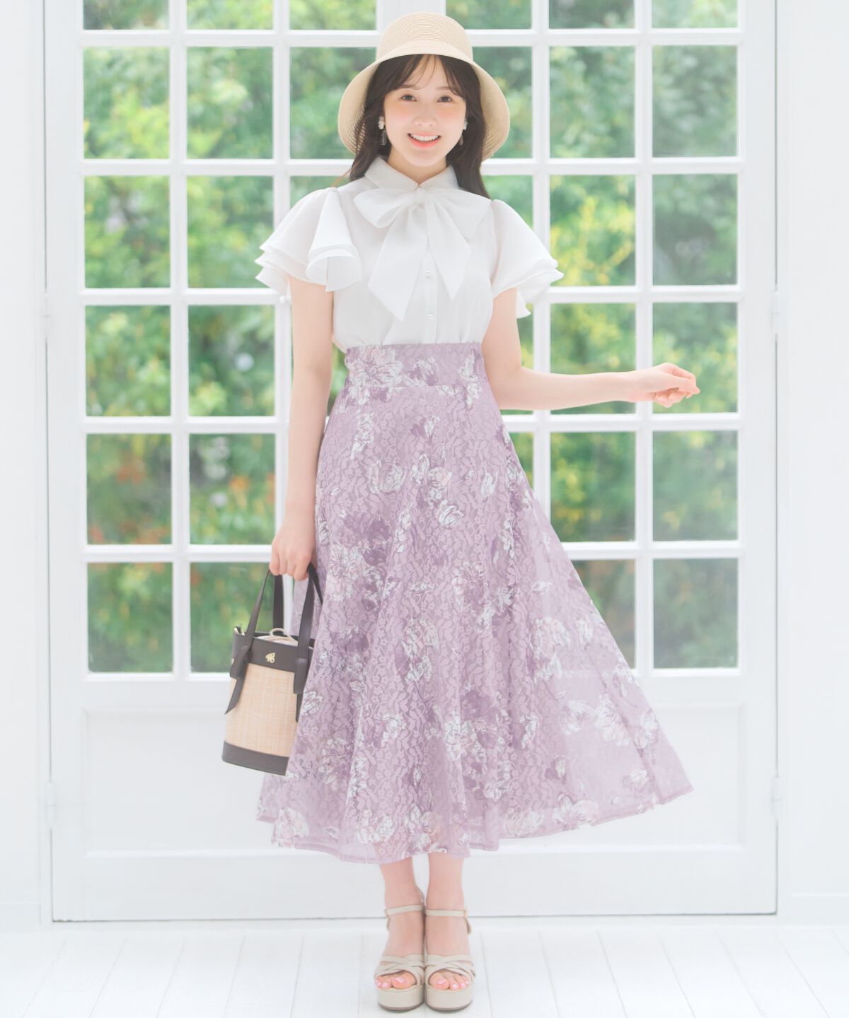 WILLSELECTION「ニュアンスフラワーレースプリントフレアスカート」|フレア|