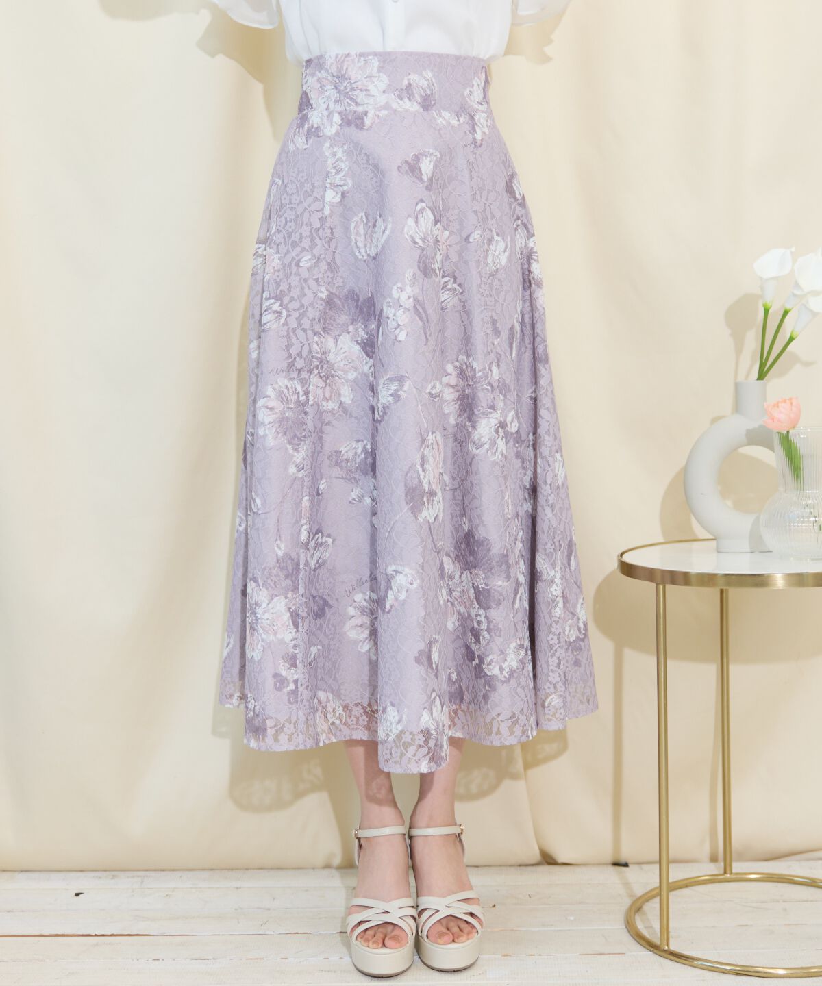 WILLSELECTION「ニュアンスフラワーレースプリントフレアスカート」|フレア|