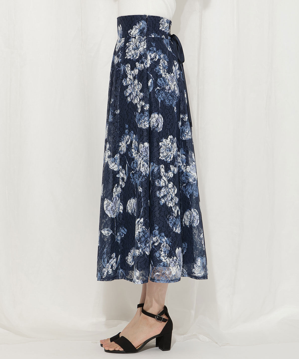 WILLSELECTION「ニュアンスフラワーレースプリントフレアスカート」|フレア|
