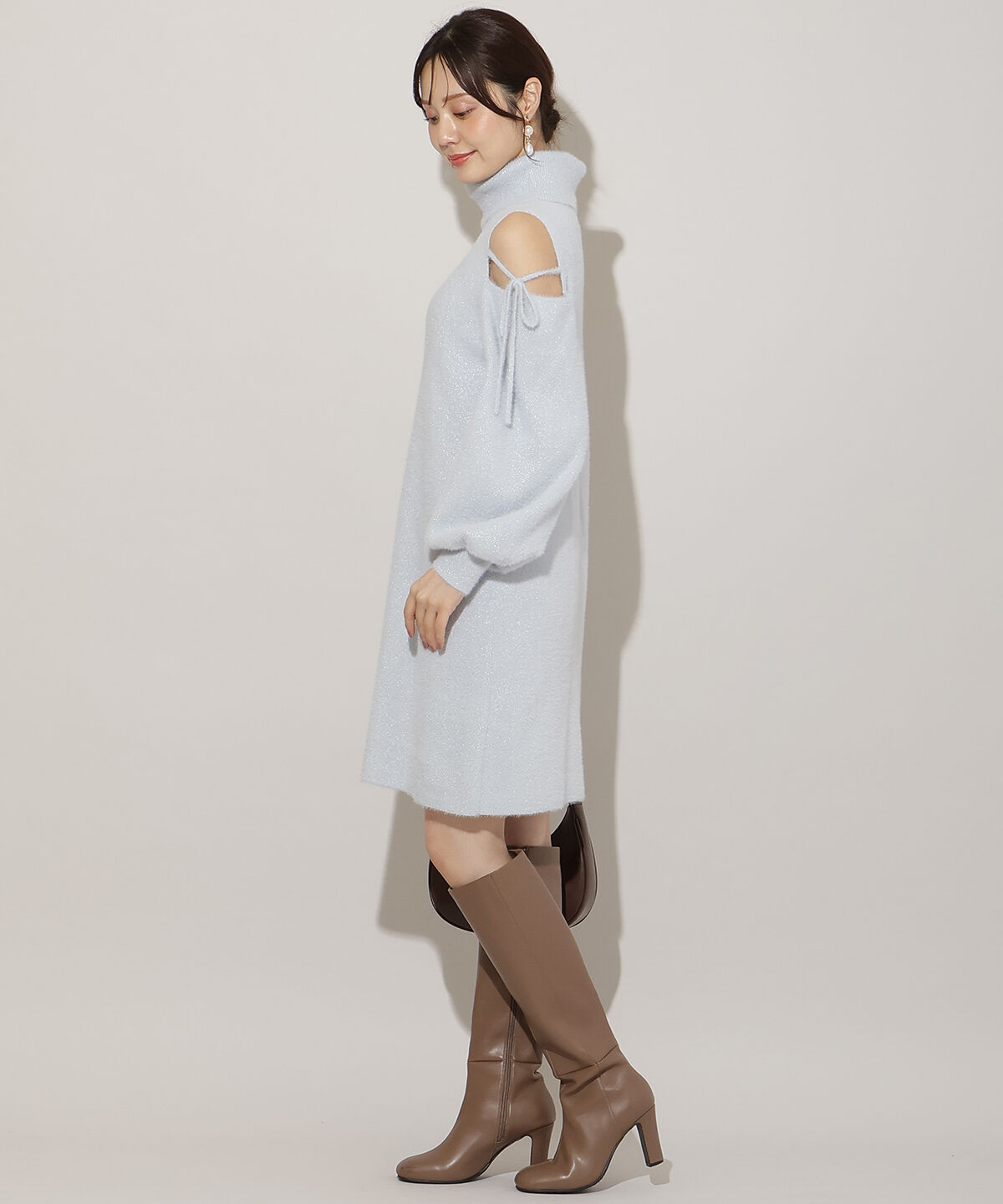 WILLSELECTION「オープンショルダーラメフェザーニットワンピース」|ワンピース|