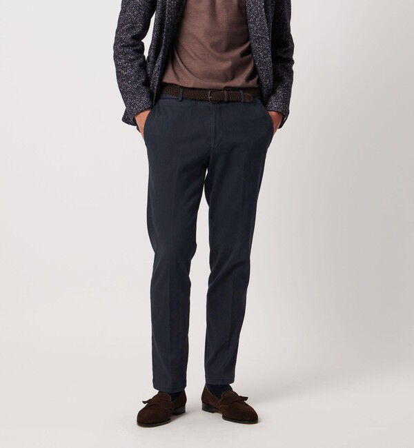 UNITED ARROWS「ピケ ガーメントダイ スリムテーパード ノープリーツパンツ」|チノ|NAVY