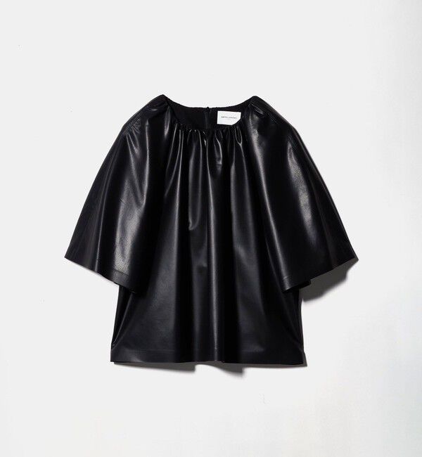 UNITED ARROWS「レザーライク ギャザー ブラウス ウォッシャブル」|シャツ・ブラウス|