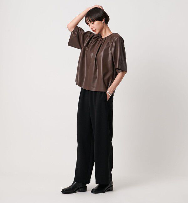 UNITED ARROWS「レザーライク ギャザー ブラウス ウォッシャブル」|シャツ・ブラウス|