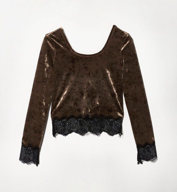 ASTRAET「＜ASTRAET＞ベロア/レース Uネックカットソー」|Tシャツ・カットソー|