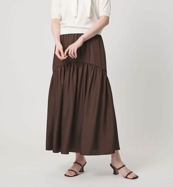 UNITED ARROWS「シルクライク ティアード スカート」|スカート|DK.BROWN