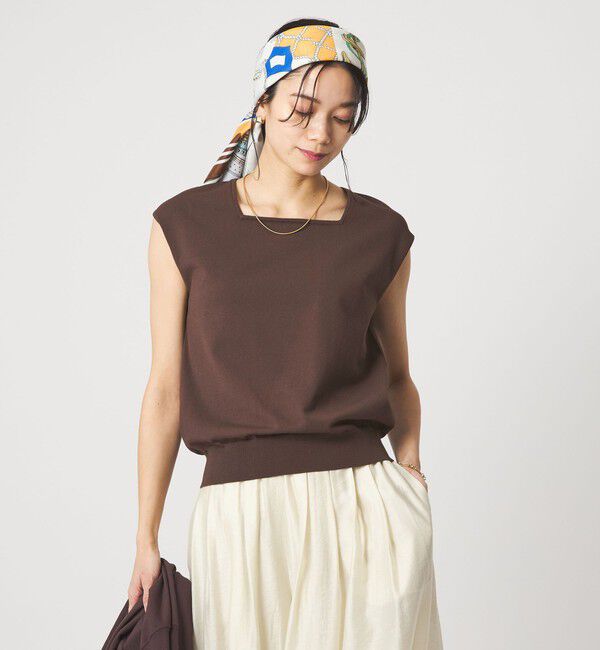 UNITED ARROWS green label relaxing「HIYOKE スクエアネック フレンチスリーブ ニット」|ニット・セーター|DK.BROWN