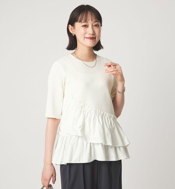 UNITED ARROWS green label relaxing「ドッキング ペプラム ショートスリーブ ニット プルオーバー ウォッシャブル」|ニット・セーター|