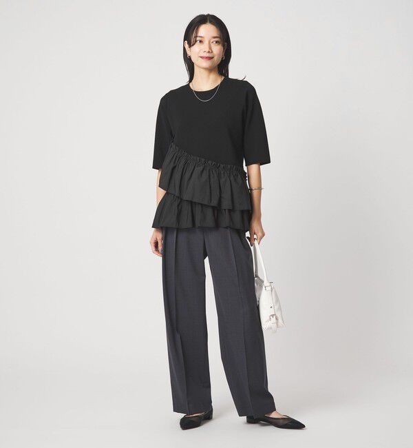 UNITED ARROWS green label relaxing「ドッキング ペプラム ショートスリーブ ニット プルオーバー ウォッシャブル」|ニット・セーター|