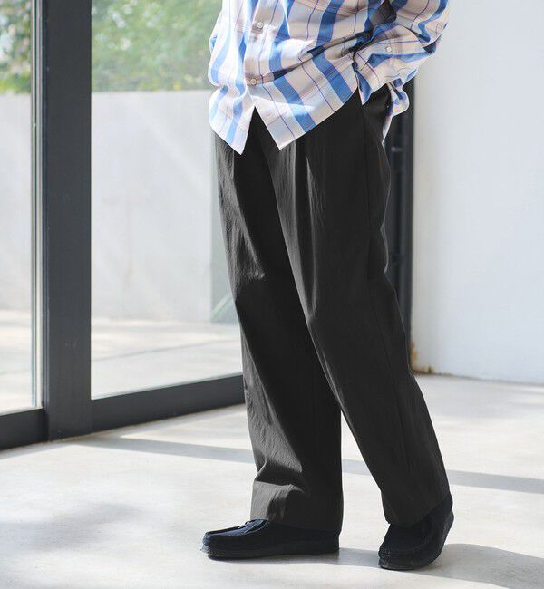 UNITED ARROWS green label relaxing「FINE BASIC コットンナイロン ツイル 2プリーツ W4 ワイドスラックス」|その他|BLACK
